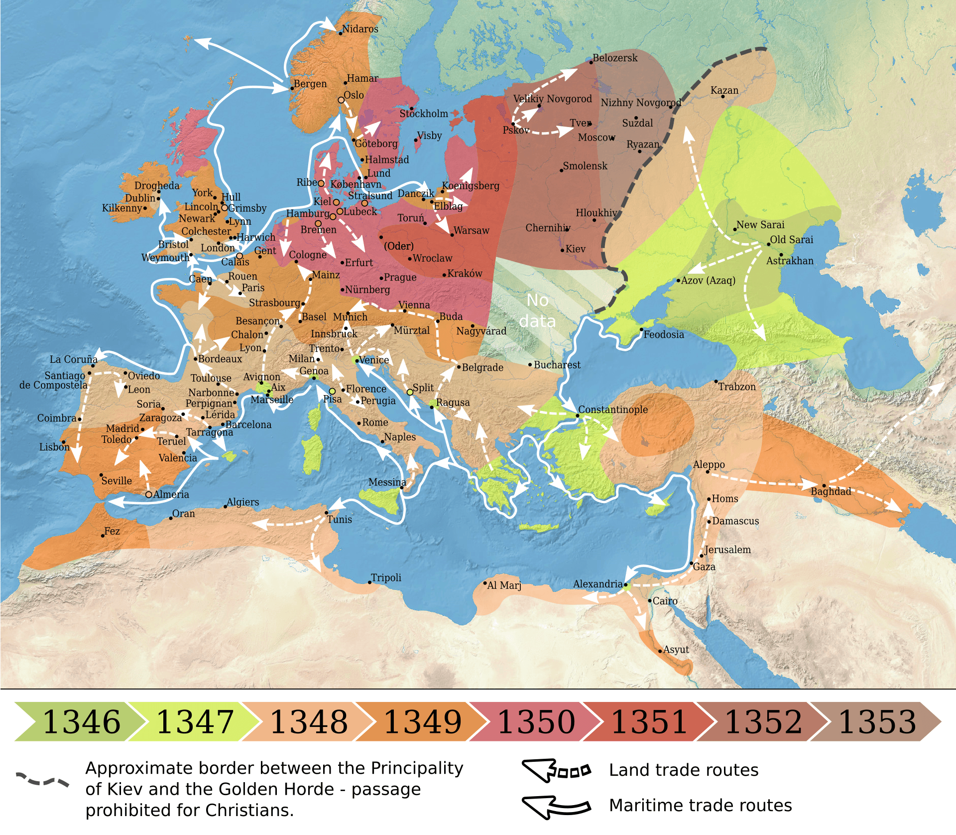 A difusão da peste na Europa, 1346-1353 · Flappiefh · 2018-02-15