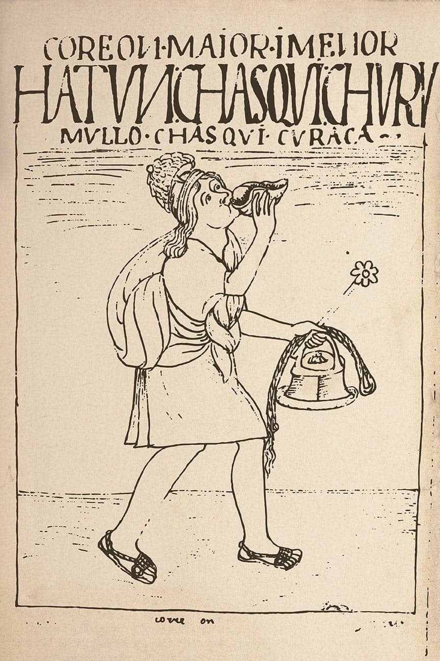 Um chasqui, mensageiro do correio inca, por Guaman Poma de Ayala, c. 1615 · Felipe Huaman Puma de Ayala · circa 1615