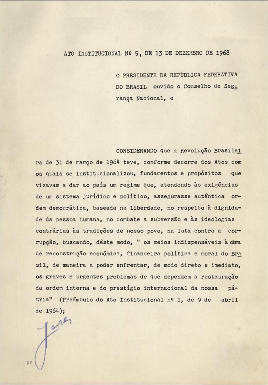 Primeira página do Ato Institucional nº 5 · autoria não identificada · 13 December 1968
