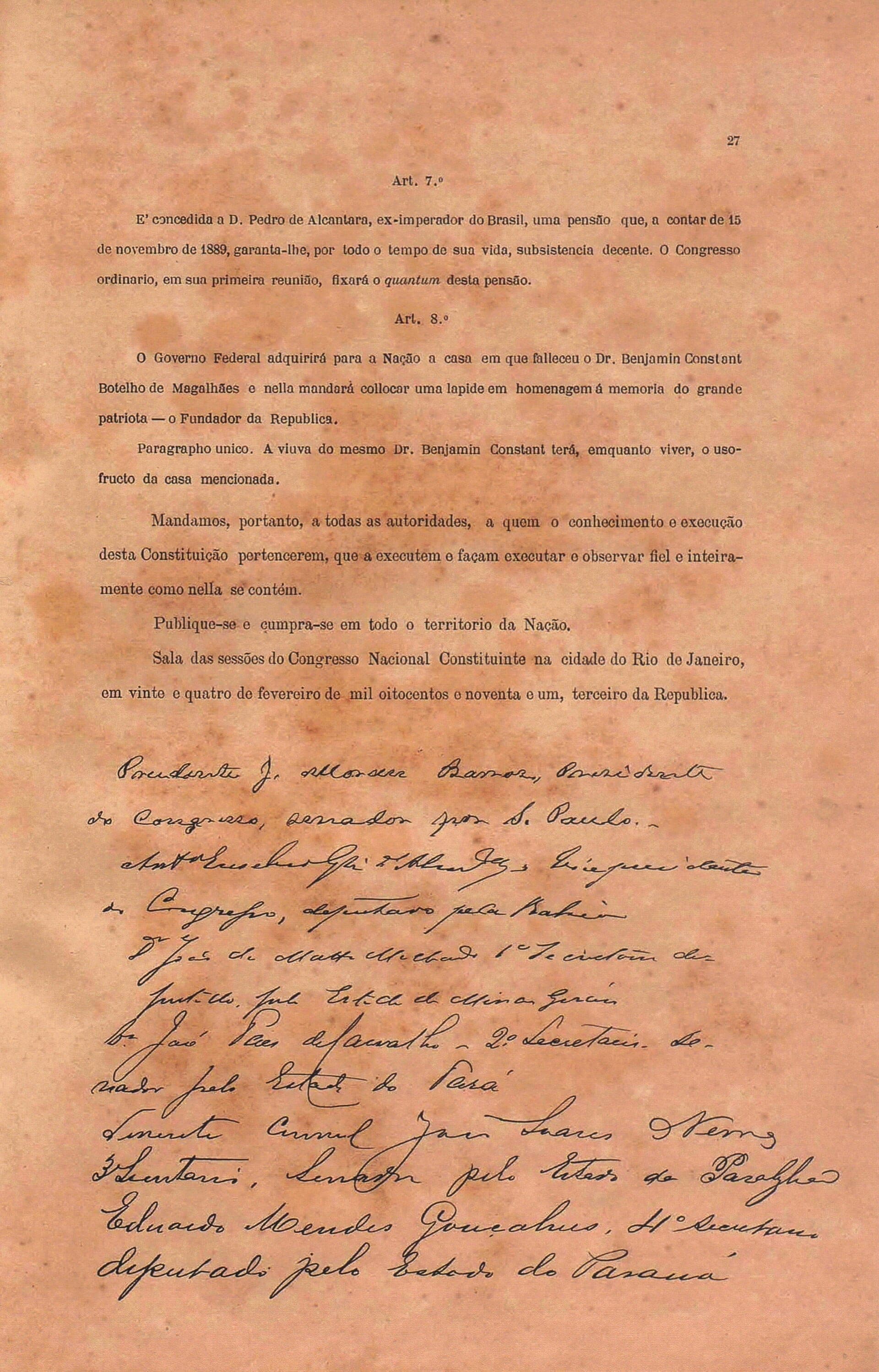 Primeira folha de assinaturas da Constituição de 1891 · Governo do Brasil · 1981