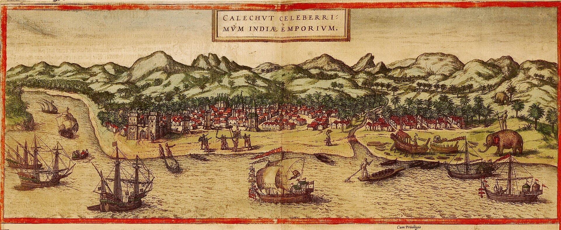Calicute, “o mais célebre empório da Índia”, no atlas de Braun e Hogenberg, 1572 · BRAUN AND HOGENBERG, · 1572
