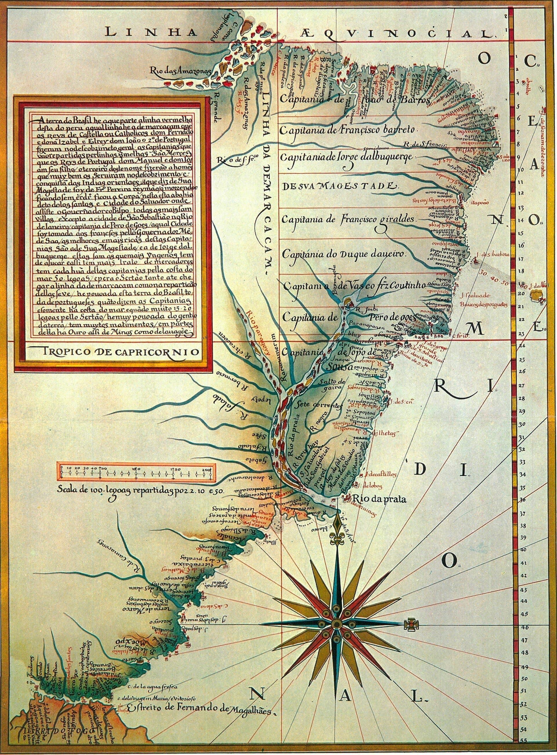 A América portuguesa e a linha de Tordesilhas, c. 1574 · Luís Teixeira · circa 1574