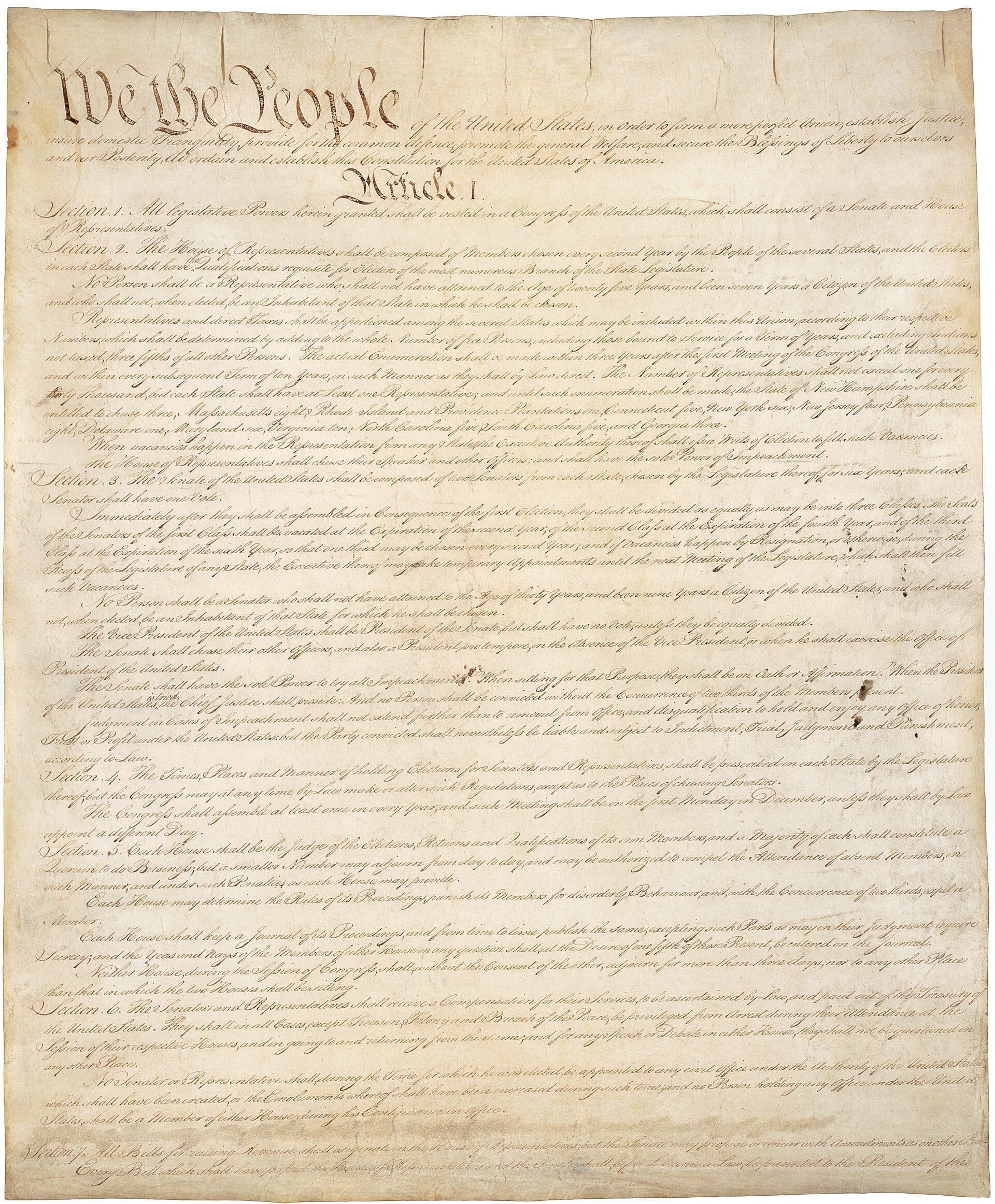 Primeira página da Constituição dos Estados Unidos, 1787 · Constitutional Convention · 17 September 1787