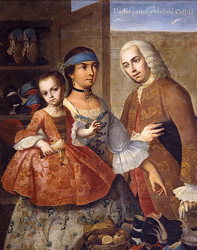 De espanhol e mestiça, castiça — pintura de castas de Miguel Cabrera, 1763 · Miguel Cabrera · 1763