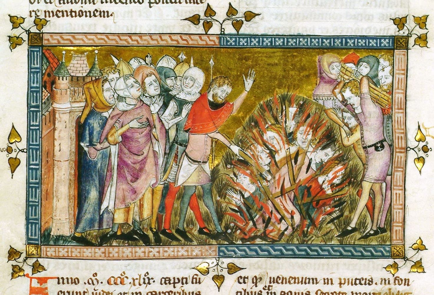 Judeus queimados, miniatura do tratado de Gilles li Muisis, c. 1352-1353 · Pierart dou Tielt (fl. 1340-1360) · circa 1352