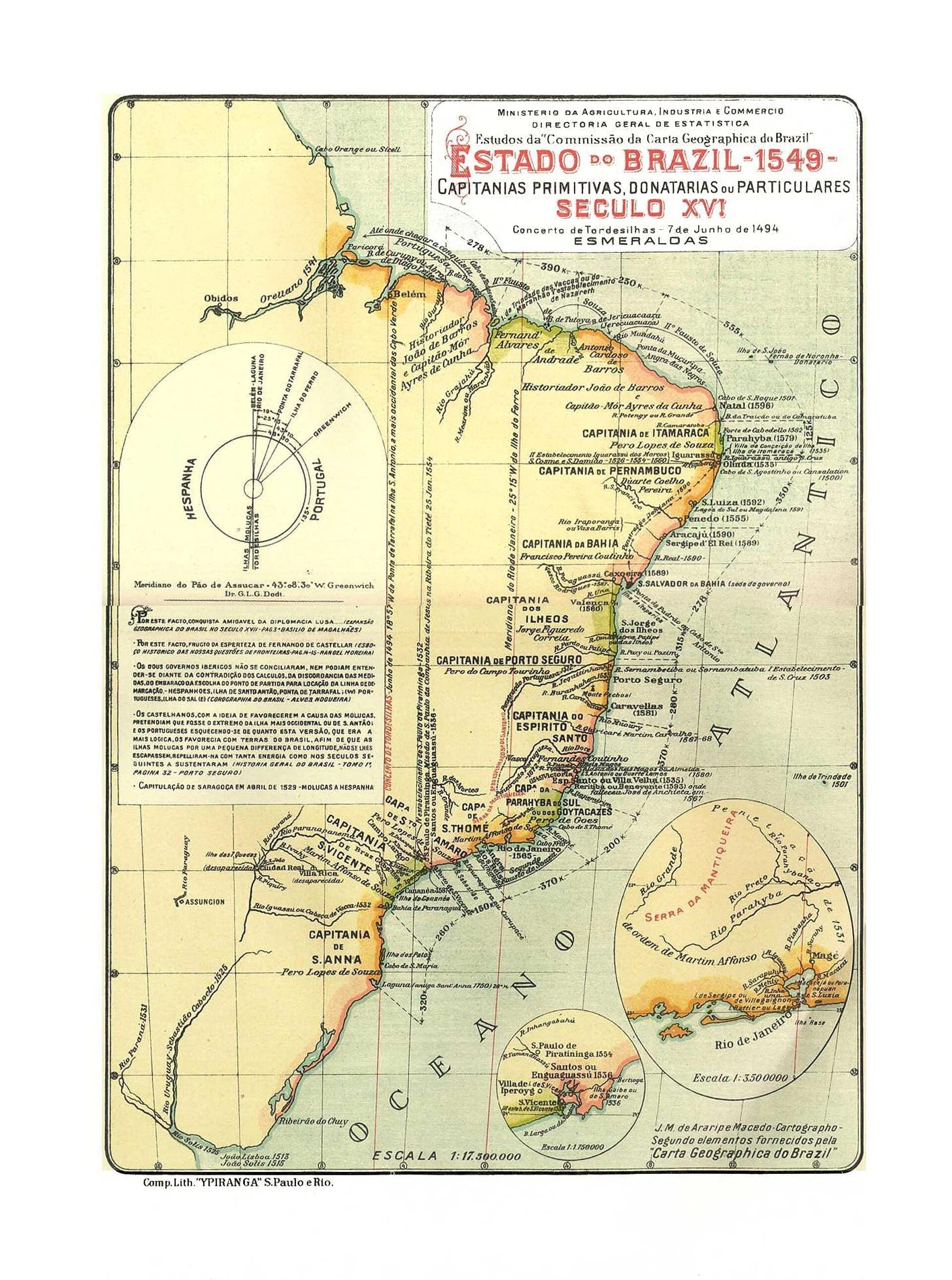 O Estado do Brasil em 1549 · Map: J. M. de Araripe Macedo. Book: BRASIL, Ministerio da Agricultura, Industria e Commercio. Directoria Geral de Estatística. · published 1922