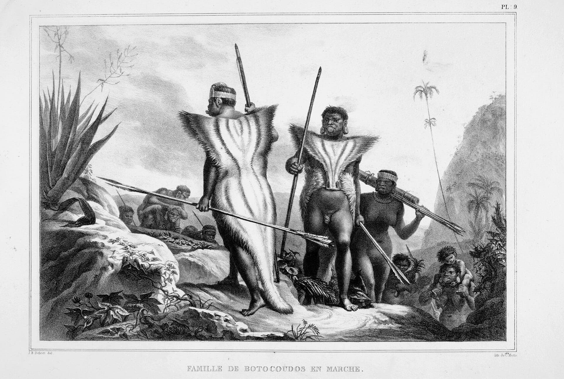 Família de botocudos em marcha, por Debret, 1834 · Jean Baptiste Debret · 1834
