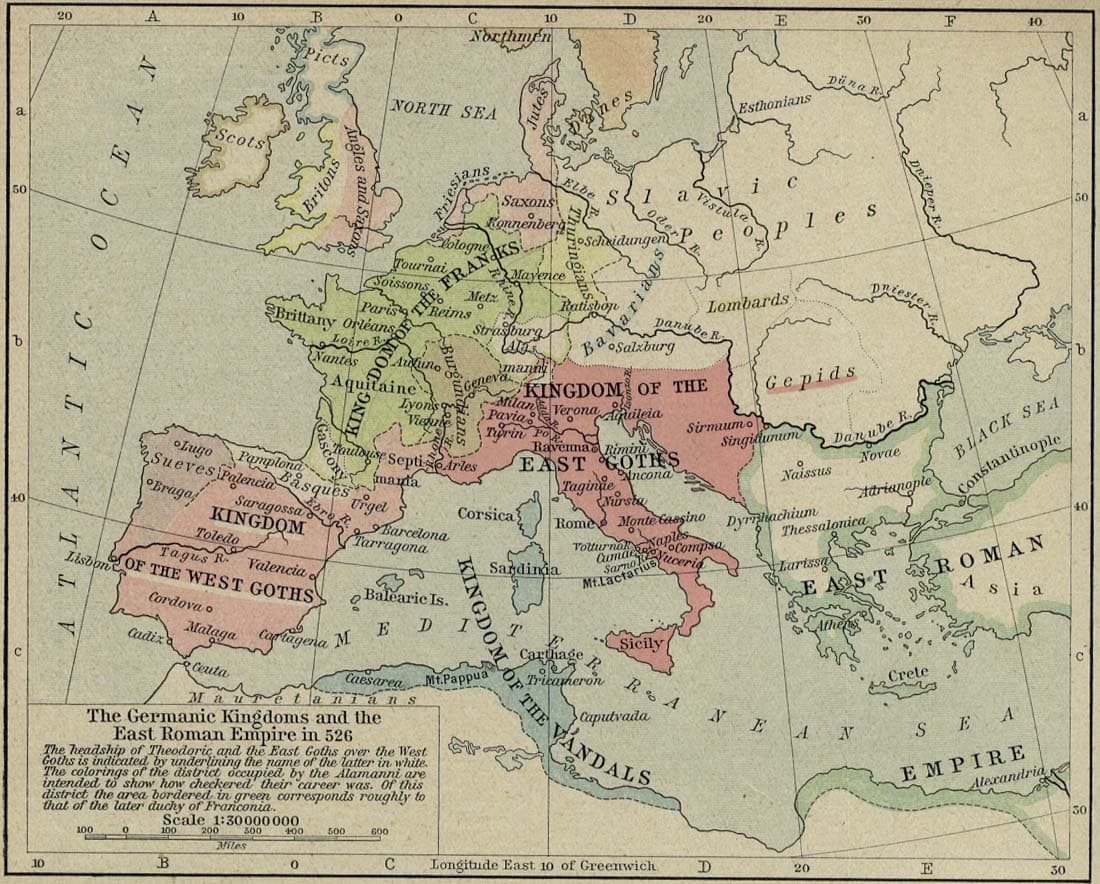 Os reinos germânicos e o Império do Oriente em 526 · William R. Shepherd · 1923