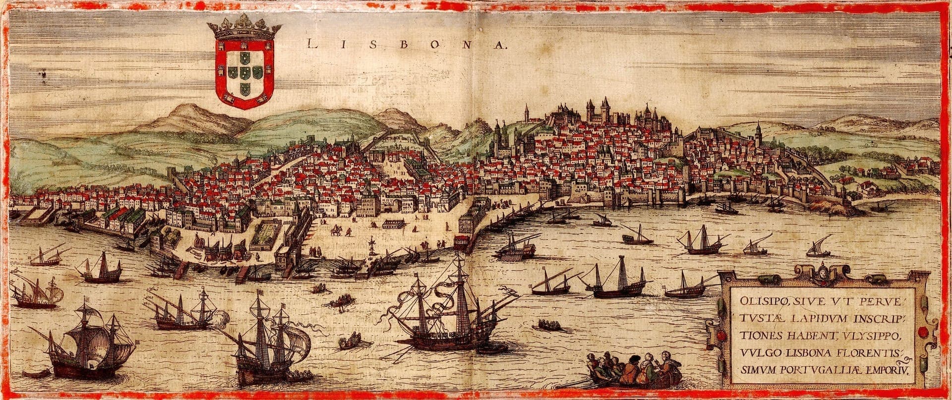 Lisboa e o Tejo em 1572 · Franz Hogenberg &amp; Georg Braun · First Latin edition of volume - Was published in 1572
