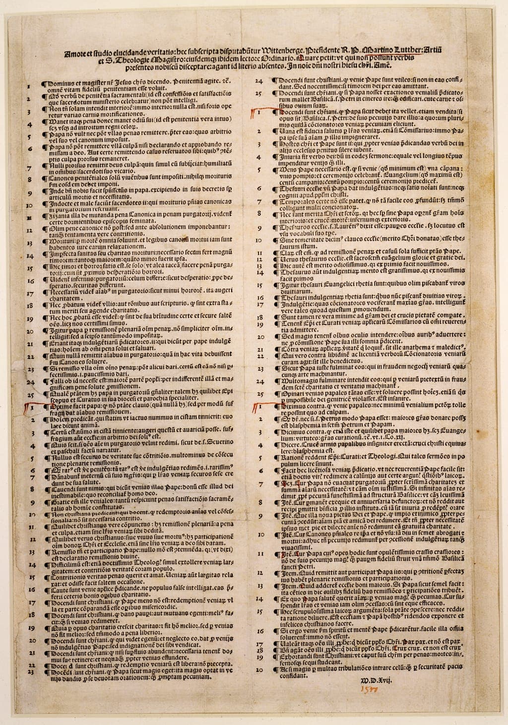 As Noventa e Cinco Teses, impressas em 1517 · Luther, Martin, 1483-1546 · 1517
