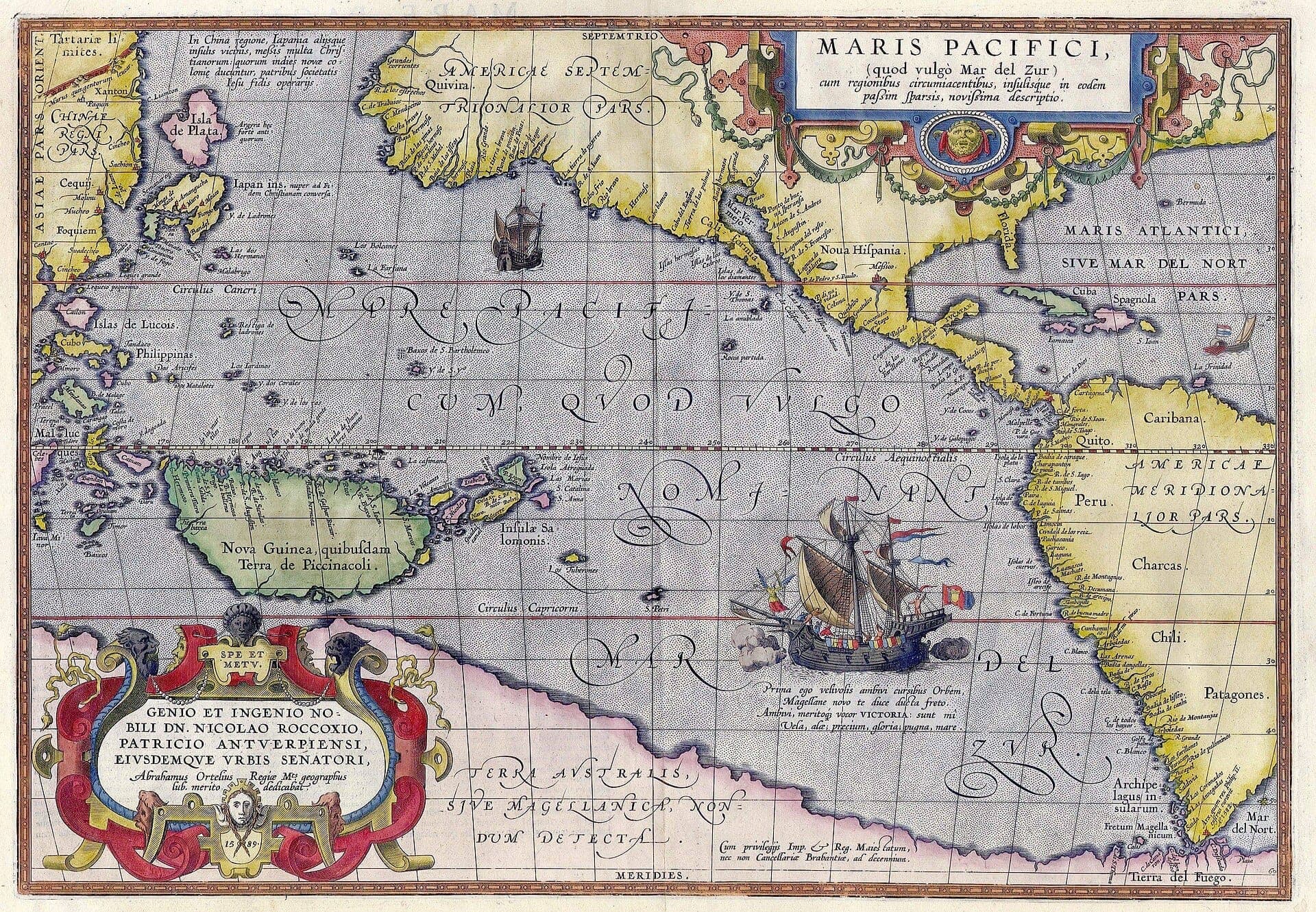 Maris Pacifici, mapa do oceano Pacífico de Abraham Ortelius, 1589 · Abraham Ortelius · 1589