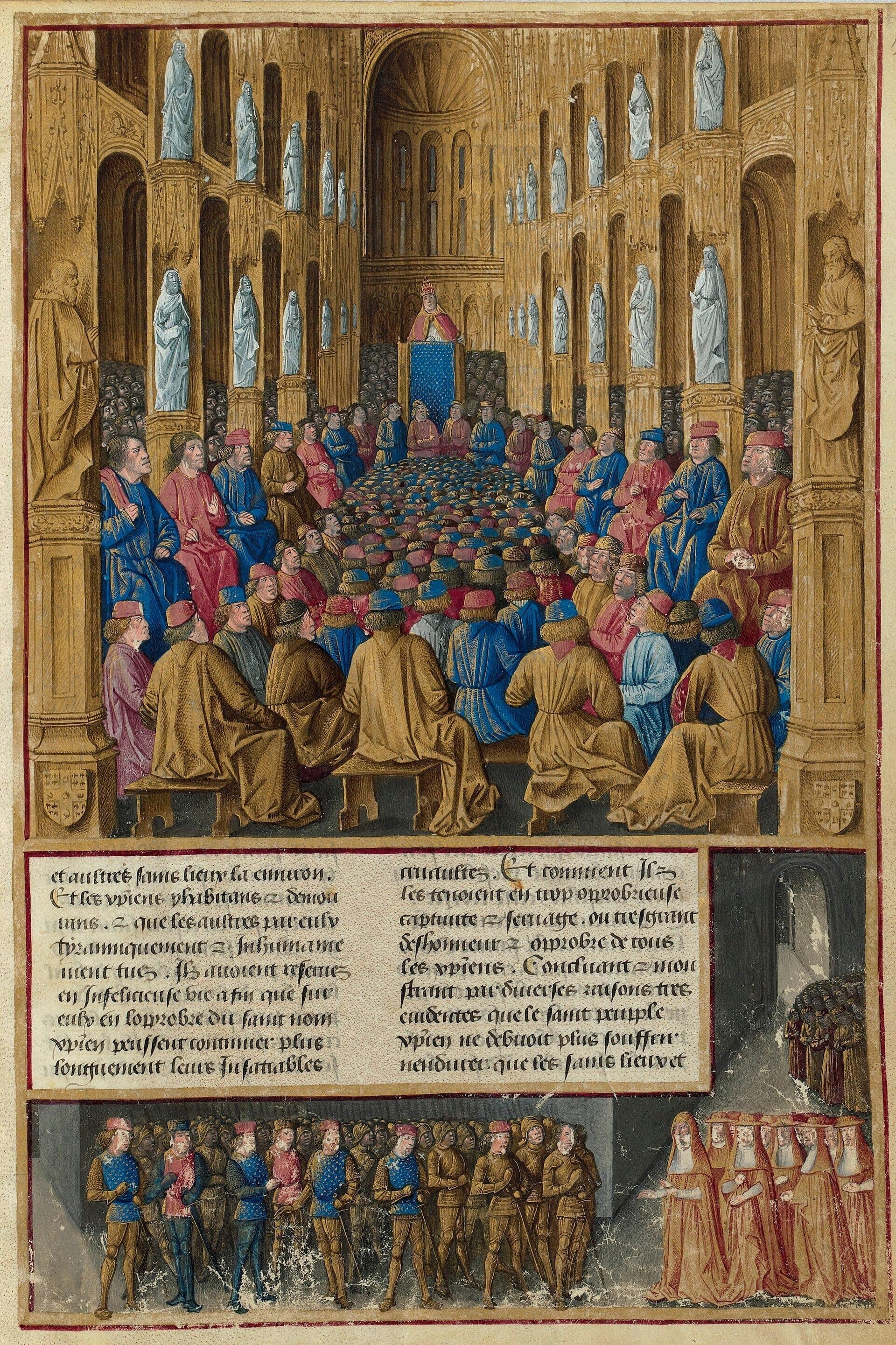 Urbano II prega no Concílio de Clermont, iluminura de c. 1474 · Jean Colombe · circa 1474