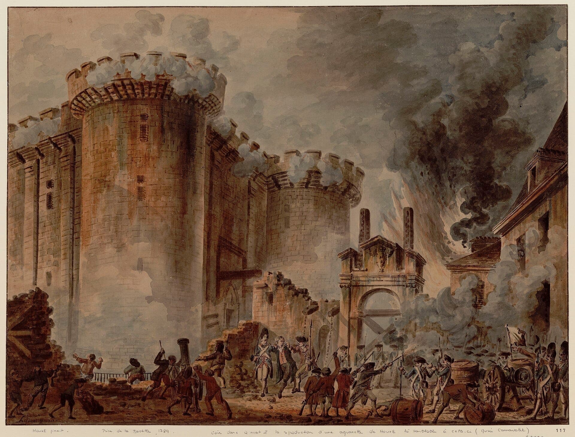 A tomada da Bastilha, aquarela de Jean-Pierre Houël, 1789 · Jean-Pierre Houël · 1789
