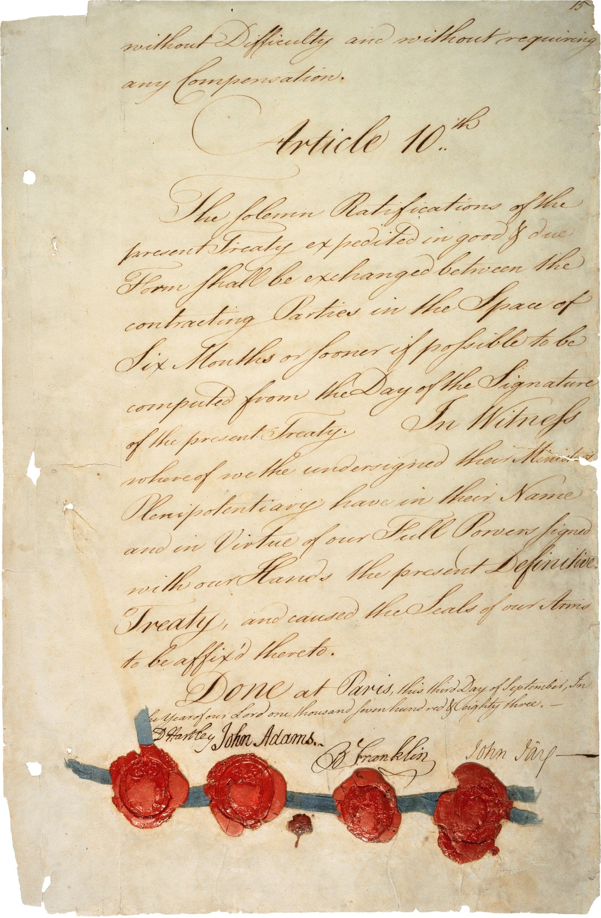 Última página do Tratado de Paris, 3 de setembro de 1783 · autoria não identificada · 1783-09-03