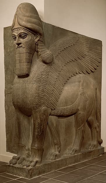 Human-headed winged lion (lamassu) · Assyrian · ca. 883–859 BCE · Gypsum alabaster