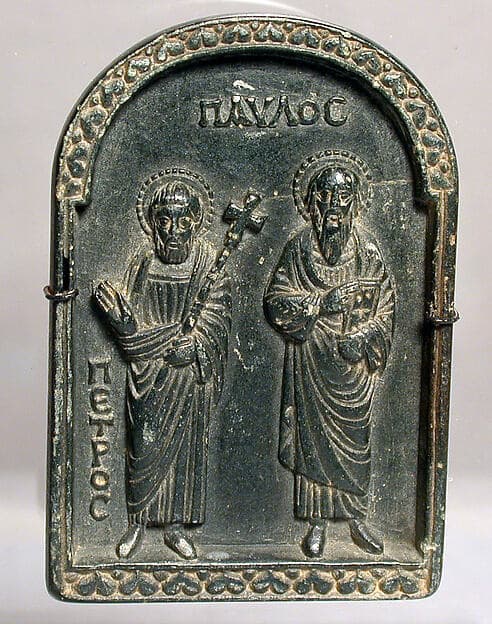 Plaque with Saints Peter and Paul · Byzantine · late 14th–15th century · Steatite (black)