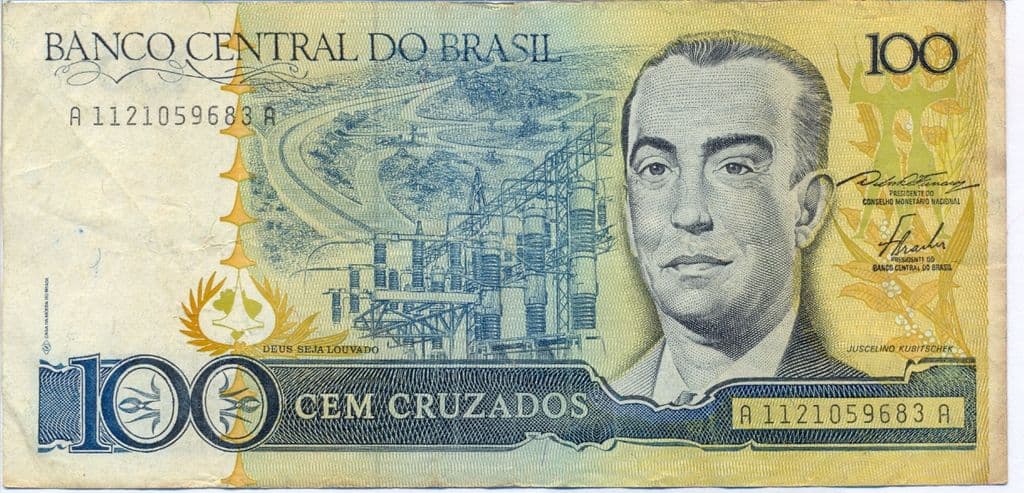 A cédula definitiva de 100 cruzados · Casa da Moeda do Brasil · 1986-10