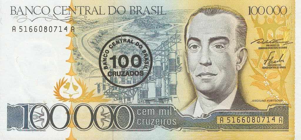 Cem mil cruzeiros viram cem cruzados · Casa da Moeda do Brasil · 1986-02-28