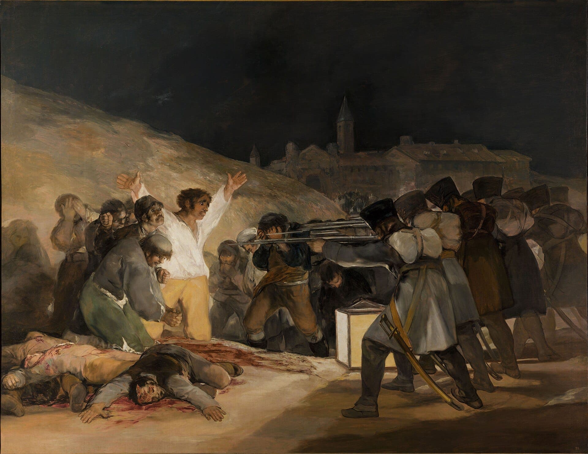 O três de maio, de Francisco de Goya, 1814 · El_Tres_de_Mayo,_by_Francisco_de_Goya,_from_Prado_in_Google_Earth.jpg : Francisco de Goya derivative work: Papa Lima Whiskey 2 · 2012-03-21 14:01